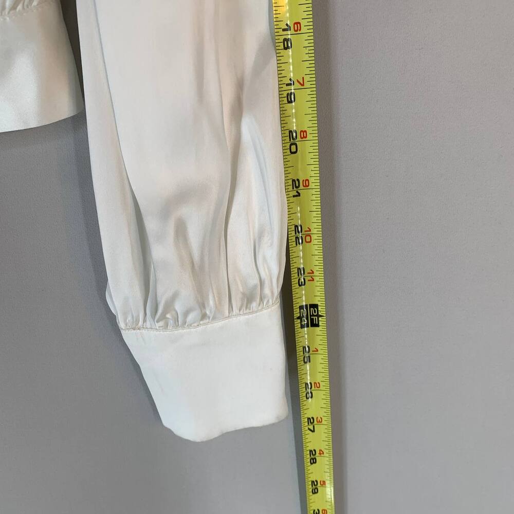SMYTHE Women Pleated Crossover Blouse M Ivory Satin Viscose Top Balloon Sleeve - Picture 8 of 11